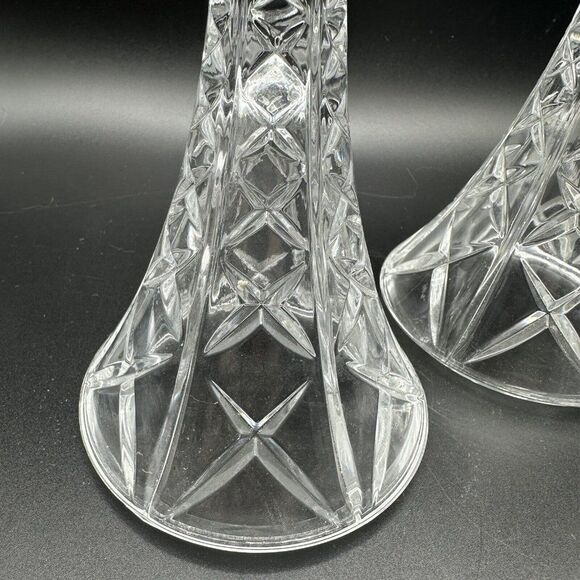 Vintage Crystal Candlestick Holders Pair 8" Clear Heavy 24% Lead Glass USA 1990s - Picture 3 of 9